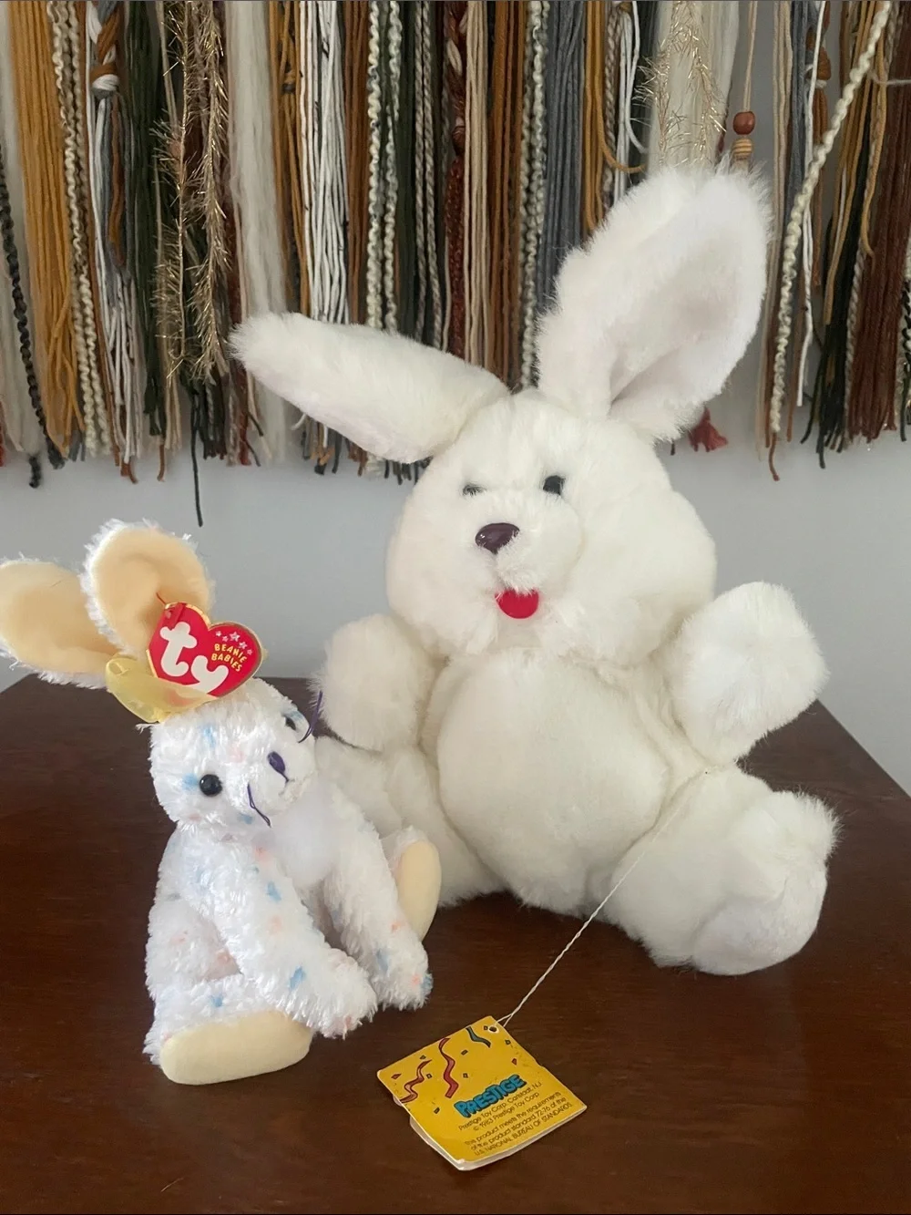 White Bunny Plush with Smaller Multicolor Speckled Bunny - ty - carrots
